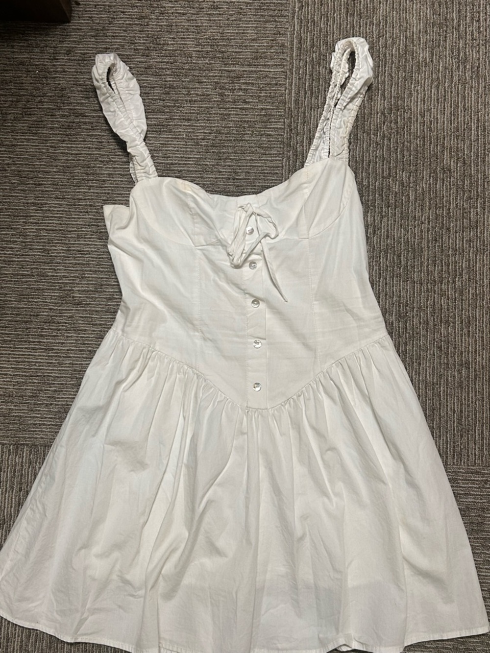 Peppermayo White Button Mini Dress with Tie Front